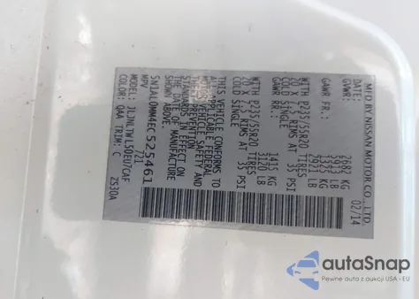 2014 Infiniti Qx60 z USA, uszkodzony, nr VIN 5N1AL0MM4EC525461